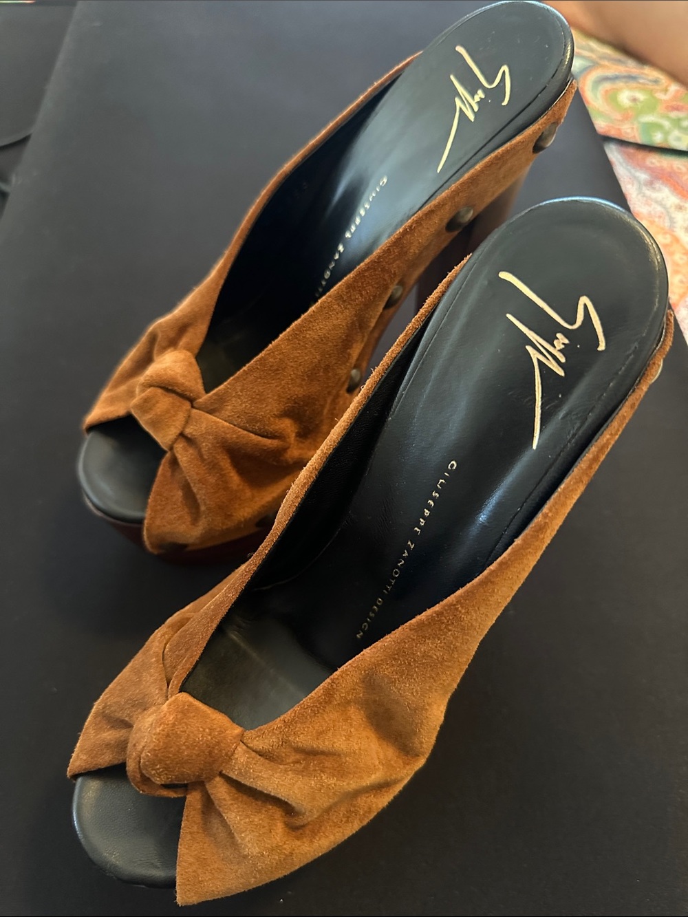 Giuseppe Zanotti Brown Suede Wood-Platform Studded Mule - Picture 9 of 14